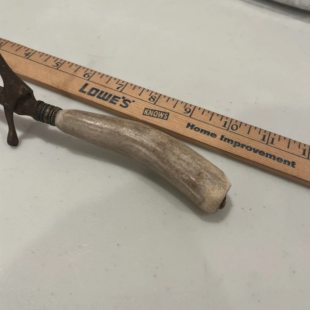 Antique Deer/Stag Antler Handle Meat Carving Serving Fork w/Stand